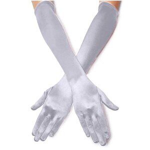 White 3/4 length long nylon satin Opera formal gloves. One size fits most. NEW